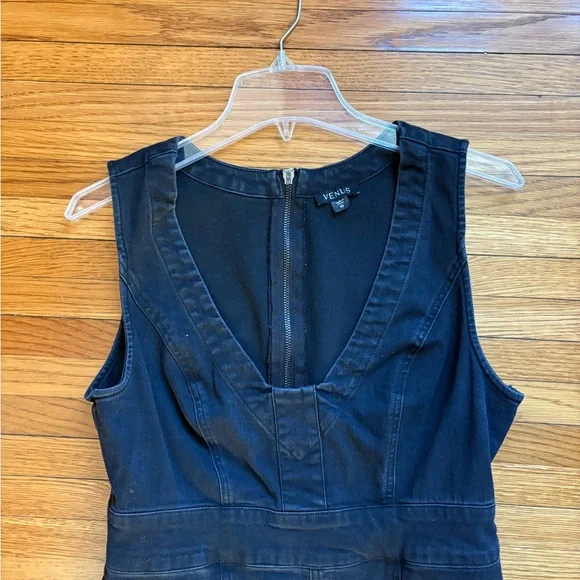 VENUS stretch denim Black Wide-Leg Jumpsuit - Picture 10 of 12